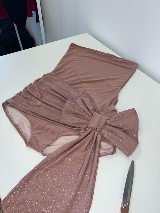 Nude bow hip playsuit