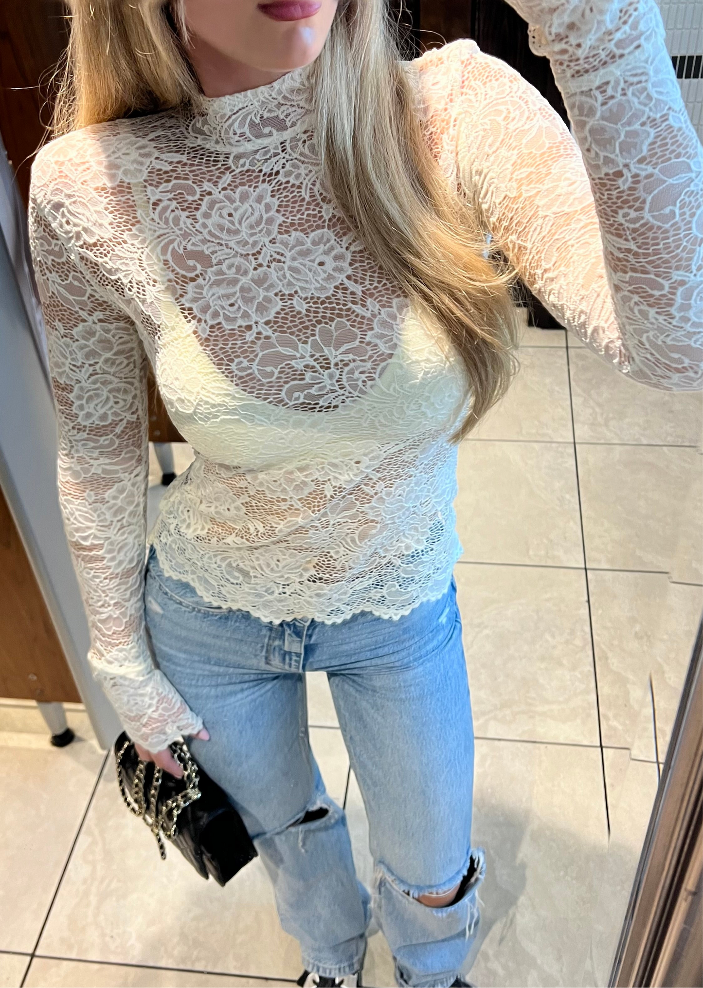 Cream Sculpt Lace Top