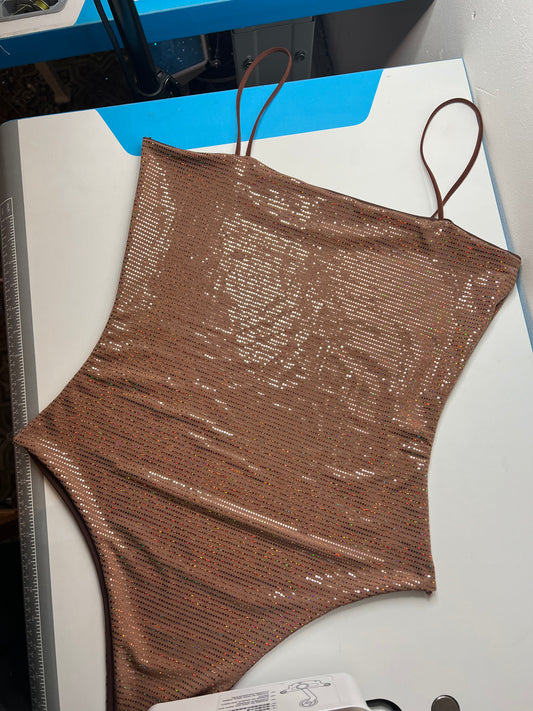 Chocolate Spec Sequin Swim Costume